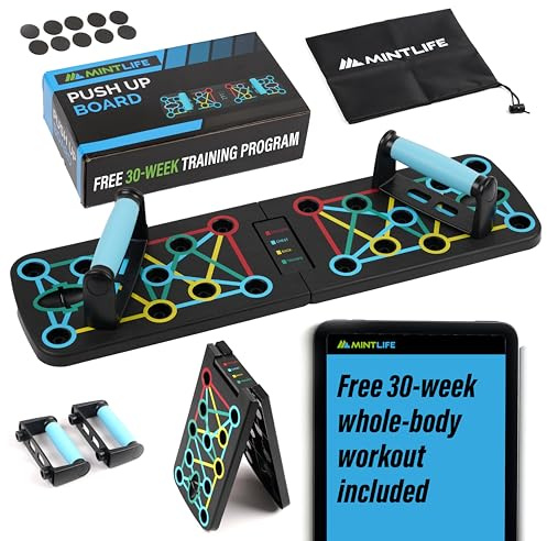 Mintlife© Pushup Board For Men & Women + FREE 30-Week Training Program - Portable Press Up Board For Home & Travel + Board Provide A Complete Whole Body Workout System Suitable For All Fitness Levels.