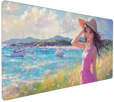 Gaming Mauspad XXL Strand Mousepad 800x400x4mm Mädchen Verlängertes Mauspad Schreibtischauflage,Genähte Kanten Mauspad,Verbessert Präzision und Geschwindigkeit Wasserdicht Geeignet für Büro und Spiele