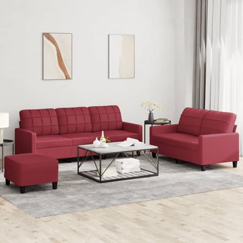 Xichuzi 3-TLG. Sofagarnitur mit Kissen Weinrot Kunstleder, Sofa Mit Relaxfunktion, Couchgarnitur, Wohnzimmer Sofa, Couch, Sofa Set 3201386