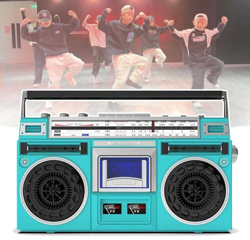 Boombox Lecteur CD rétro classique des années 80 – Boombox cassette portable avec radio AM/FM, entrée SD/USB et enregistreur de cassette pour voyage en famille