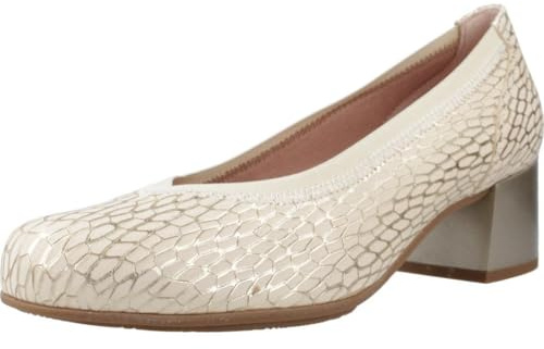 PITILLOS - Zapato clásico,salón,tacón Cuadrado,Piel,con Suela de Goma,Goma elástica, para: Mujer Color: Oro Talla:38