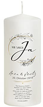 Liamoria® Hochzeitskerze Modern mit Namen und Datum - Modell Wir sagen Ja - Wunderschönes Hochzeitsgeschenk (20 x 8 cm)