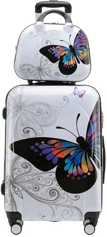 BEIBYE Butterfly 2060 4tlg Reisekoffer Trolley Hartschalen Kofferset (M-56cm+Beautycase)