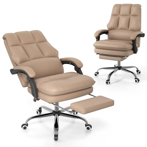 COSTWAY Chaise de Bureau Ergonomique, Fauteuil de Direction en Simili Cuir avec Siège Pivotant Réglable, Dossier Inclinable, Accoudoirs Articulés, Repose-Pieds Rétractable, Exécutive