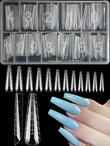 XIAOHEBAN 120 Pièces Popit Ongle Coffin, 12 Tailles d'Extension Faux Ongles Capsule Americaine Ongle, Gel Popit Ongle Polygel Dual Nail Forms Couverture Complète Pour Manucure Et Diy Nail Art
