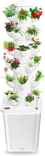 RRrawgff Hydroponik-Turm, Garten-Hydroponik-Anbausystem, Aeroponik-Anbauset für Kräuter, Obst und Gemüse mit Feuchtigkeitspumpe, Adapter, Netztöpfen