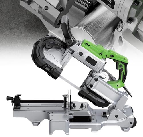 Sega a nastro per il taglio di metallo, 1100 W, design a doppio interruttore, interruttore di blocco, campo di taglio 12 cm, angolo 0-45°, regolazione a 6 velocità per legno e ferro angolare