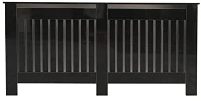High Gloss Black Radiator Cover - Decorative Cabinet & Display Table, Vertical Slat Design, Stylish Storage Shelf for Living Room & Bedroom, 4 (XL: W172 x D19 x H82 cm)
