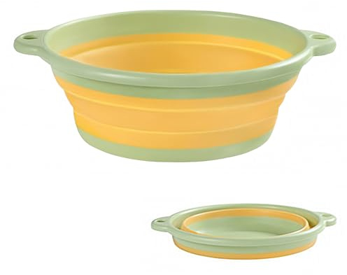 Collapsible Washing Up Bowl, Portable Wash Basin Silicone Plastic Basket Multipurpose Outdoor Travel Basin Camping Sink, Space Saving Folding Washtub (Green, L)