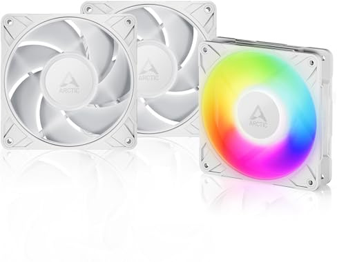 ARCTIC P12 Pro A-RGB - 3 Pack - Powerful Premium Fan, 120 mm PWM Fan with Y-Cable Splitter, 600-3000 rpm, 0 rpm <5% PWM, 5V Digital RGB, Fluid Dynamic Bearing, 4-Pin - white