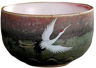 Tazas de té de cerámica, taza de té de porcelana hecha a mano con diseño de grulla, taza individual de kung fu, juego de té retro con acabado de horno.