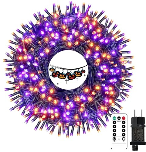 Kimuwote Halloween Guirnarldas Luces Exterior, 25M 200 LED Navidad Guirnaldas Luces Naranja + Púrpura 8 Modos Impermeable Interior Decoración Luces para Jardin Fiestas Festival Fiesta Balcón Terraza