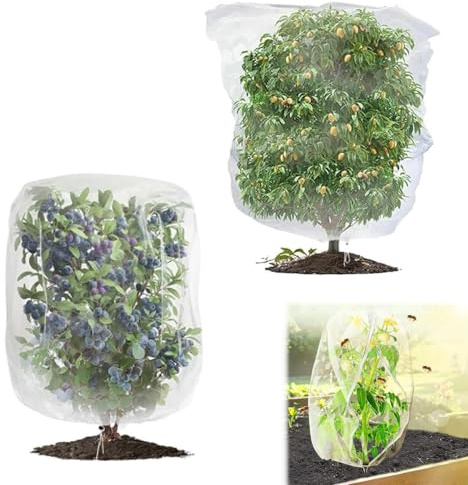 Xiciki 2 Pcs Insect Bird Barrier Netting 27.5x39.3inch with Drawstring, Garden Plant Cover for Tomatoes Blueberries Fruits Trees and Vegetable Protection