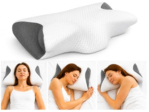 Aamira Orthopedic Cervical Memory Foam Neck Pillow, 2 Heights, Bamboo Cover | 64 x 42cm pillow with 9cm and 12.5cm heights, hollow centre, side cut-outs, OEKO-TEX certification and washable bamboo cover.