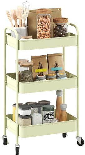 HOMCOM 3-tier Storage Trolley on Wheels with 3 Mesh Baskets Green
