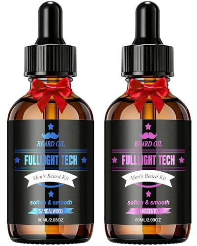 Beard Oil,2 Packs 4 FLOZ(120ml) Natural Beard Oil for Men Growth,Sandalwood and Unscented Beard Growth Oil Soften,Strengthen,Moisturize Beard Hair Tonic,Stocking Fillers Men Gifts for Dad Boyfriend