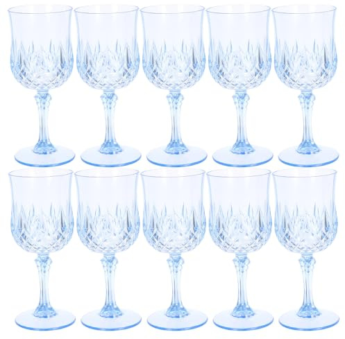 JECOMPRIS 12 copas de vino de plástico vintage reutilizables de tallo alto, copas para bebidas, para bodas, celebraciones y fiestas.