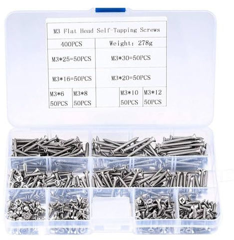 400pcs/box M3 Cross Flat Head Self Tapping Screw Assortment Kit Wood Thread Nail Screw Sets DIY Countersunk Head Smal Scres