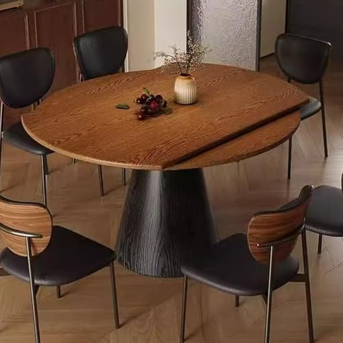47,2 Zoll runder Esstisch mit Blattverlängerung, Küchentisch aus Holz mit rundem Sockel, starke Tragfähigkeit, für Wohnzimmer, Esszimmer, Wohnung
