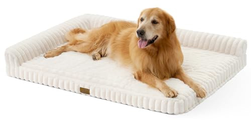 COZY KISS Cuccia Ortopedico Cane Interno Di Taglia XXL, Letto In Pelo Sintetico Lavabile Per Cani Molto Grandi E Giganti, Divano Antiscivolo, Impermeabile, Morbido, Caldo, L, 122x89x19cm, Beige