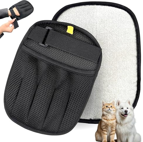 Upgraded Pet Hair Removal Glove for Cats & Dogs, Reusable Five-Finger Static Pet Glove with Adjustable Strap, Pet Hair Remover Tool On Clothes, Furniture, Laundry and Car Interior