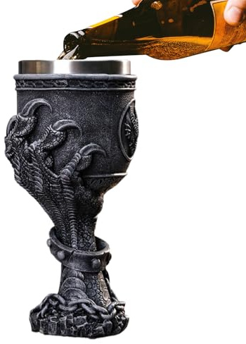 szaluyk Coppa - 6,6 pollici, calice per bevande, resina + acciaio inossidabile | Artiglio del drago medievale, boccale di vino decorativo per birra, whisky, Halloween e display per il bar di casa