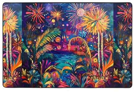 WZYWHJ Tapis de sol antidérapant motif feux d'artifice coloré 182,9 x 121,9 cm pour salon, bureau, table basse, lit, balcon