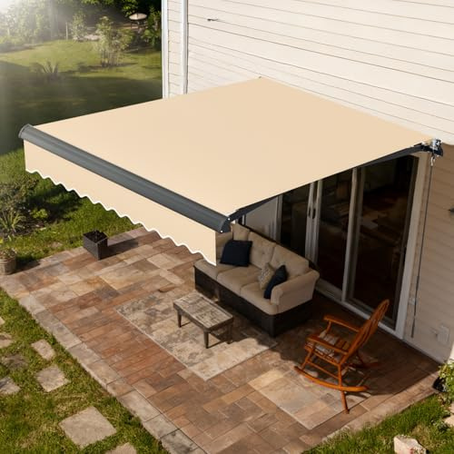 Hebitod Elektrische Gelenkarmmarkise 300x200 cm, Terrassenmarkise und Balkonmarkise mit Fernbedienung, ausziehbarer UV-Schutz, Aluminium-Gestell, inkl. allem Montagezubehör Beige