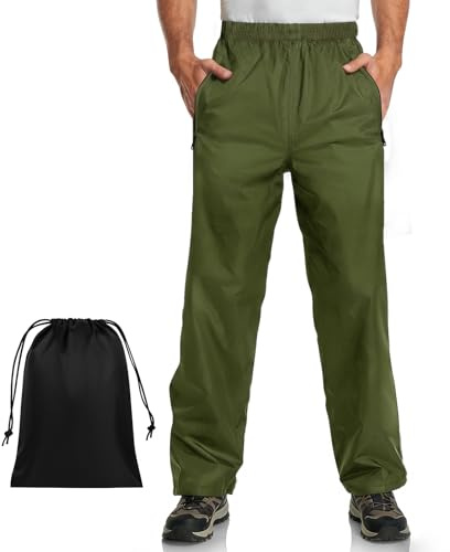 BSBUY Pantaloni Pioggia da Uomo, Pantaloni Impermeabili Leggero Unisex con Tasche e custodia, Uomo Pantalone Antipioggia per Colonna d'acqua Fino a 8000 mm, per Attività all’aperto Trekking Ciclismo