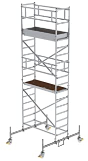 Günzburger Steigtechnik Aluminium-Rollgerüst, Arbeitshöhe bis ca. 6,50 m, Gerüstgröße 0,75 m x 1,80 m, Silber, Plattformen im 2m-Abstand, Montage ohne Werkzeug, Art.-Nr. 154445