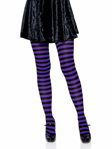 Leg Avenue Collant Nylon Rayures 2 Tons Noir/Mauve 3X-4X