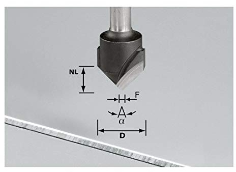 Festool V-Nutfräser HW S8 D18 90°/Alu - Hartmetall Fräser | Spezialfräser für Alu-Verbundwerkstoffe – Schaft 8 mm, Fräsdurchmesser 18 mm, V-Nut 90°, Gesamtlänge 59 mm