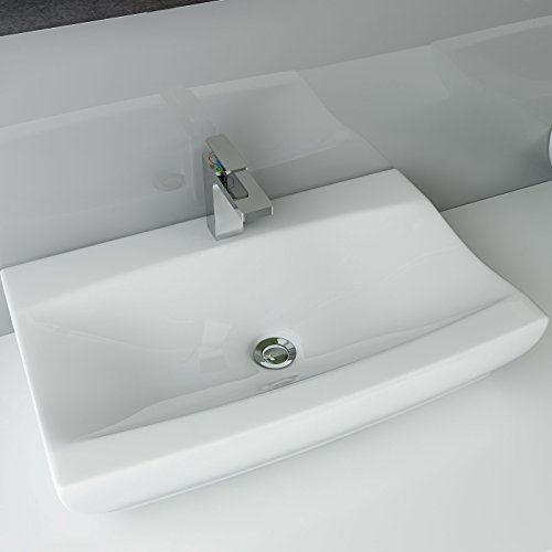 Waschbecken24 BxTxH: 62x39x12 CM Design Keramik Waschbecken Aufsatzwaschbecken Waschtisch Wandmontage für Badezimmer Gäste WC A63