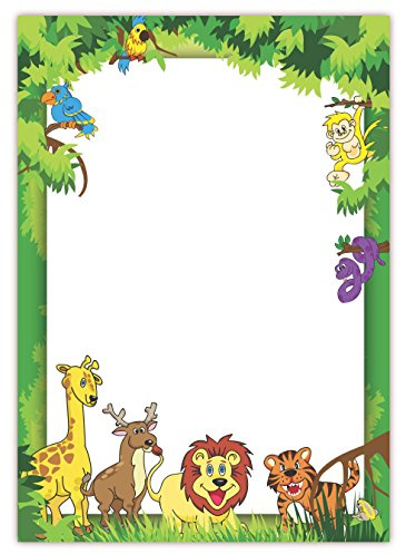 LYSCO Motivpapier (Dschungel-5037, DIN A4, 100 Blatt) - Briefpapier für Kinder mit Urwaldtieren Papagei Giraffe Löwe und mehr