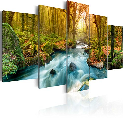Cuadros B&D XXL - Cuadro en Lienzo Bosque 200x100 cm 5 piezas - Impresión en material tejido no tejido cuadros decoracion salon modernos lienzos - Naturaleza cascada c-A-0004-b-a