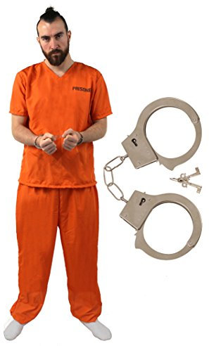 STRÄFLINGS KOSTÜM = VON ILOVEFANCYDRESS®= FÜR MÄNNER ODER FRAUEN- 2 TEILIG ANZUG = IN ORANGE MIT DER AUFSCHRIFT PRISONER AUF DER VORDER UND DER RÜCKSEITE = MIT HANDSCHELLEN = ELASISCHER HOSENBUND = DAS PERFEKTE KOSTÜM FÜR JEDE GEFÄNGNISS VERKLEIDUNG = AN FASCHING / KARNEVAL ODER JUNGGESELLENABSCHIED = GRÖßE-XXLARGE