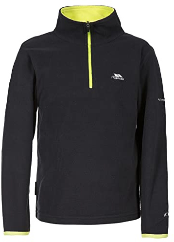 Trespass Boys Fleece Jumper - Lightweight Warm Half Zip Pullover with Contrast Binding on Cuffs, Contrast Inner Collar, 1/2 Zip in Contrast Colour, 100% Polyester Microfleece Black