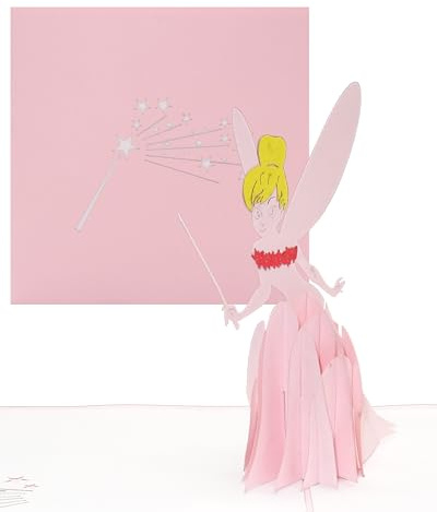 Pop-Up Karte Kleine Fee - 3D Feenkarte „Tinkerbell – Feenstab & Feenstaub“ – Geburtstagskarte, Einladungskarte & Glückwunschkarte zu Geburtstag & Kindergeburtstag für Mädchen in Pink & Rosa -