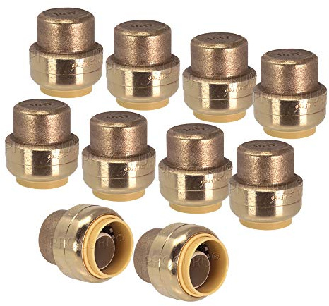 [10-Pack] PROCURU 1/2-Inch PushFit End Cap, Push-to-Connect Brass Plumbing Fitting for Copper, PEX, CPVC, PE-RT Pipe, LF Certified Safe (8X3012-10P)