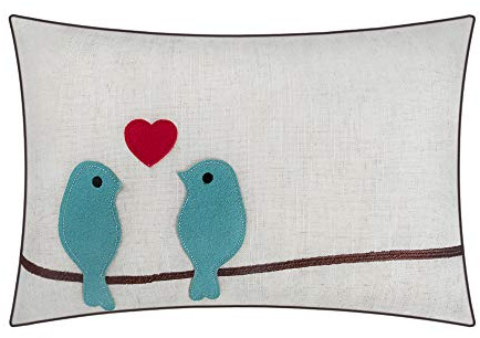 JWH Love Birds Throw Pillow Covers Decorative Embroidered Red Heart Accent Pillow Cases Valentine Day Gift Pillowcase Lumbar Cushion for Couch Bed Living Room 12x18 Inch Beige Teal Blue