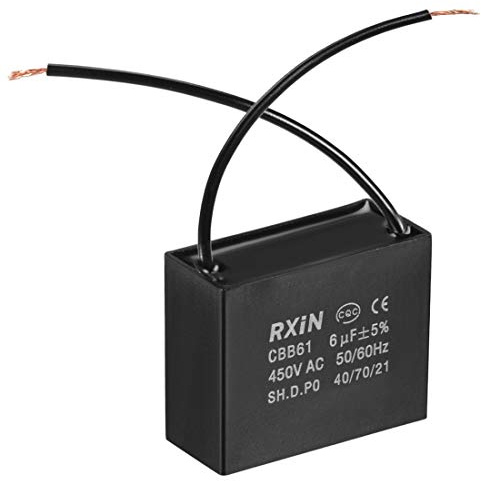 sourcing map Ceiling Fan Capacitor CBB61 6uF 450V AC 2 Wires Metalized Polypropylene Film Capacitors 47x20x37.5mm for Water Pump Motor Generator