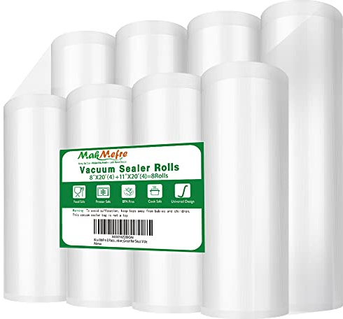 MakMeFre 8 Pack 8x20'(4Rolls) and 11x20' (4Rolls) Vacuum Sealer Bags Rolls for Food,Commercial Grade, BPA Free,Puncture Prevention,Great for Sous Vide Cooking