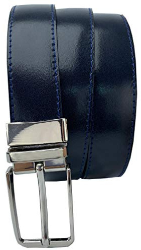 MÁRQUEZ CINTURONES - Ceinture réversible en cuir pour homme de 30 mm, bleu marine, 110 cm
