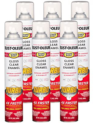 Rust-Oleum 353345-6PK Stops Rust Turbo Spray System Spray Paint, 24 oz, Gloss Clear, 6 Pack