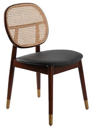 Angel Cerdá – Esszimmerstuhl mit rundem Rattan-Rücken | Moderne Esszimmerstühle, minimalistisches und Elegantes Design | 49 x 52 x 87 cm, Massive Eschenholzbeine in Nussbaumfarbe | Bequem