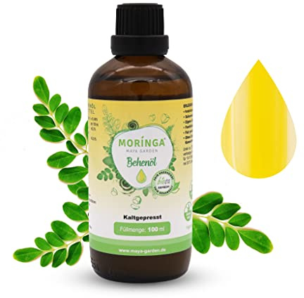 Moringa Öl kaltgepresst 100 ml, Behenöl aus Moringa Oleifera Samen, Premium Moringa Öl aus dem Wunderbaum in Rohkostqualität | MAYA GARDEN