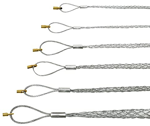 IRSCorp Calcetín de agarre de cable flexible de malla de ojo para cable de cable de cable de acero galvanizado antideslizante de tubo de cable de alambre apretones de tracción de cables Lassos 6 Set
