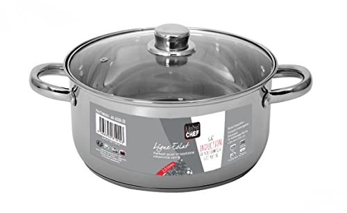 Faitout en Inox avec Couvercle en Verre, 2.5 L Capacité, 20cm Diamètre