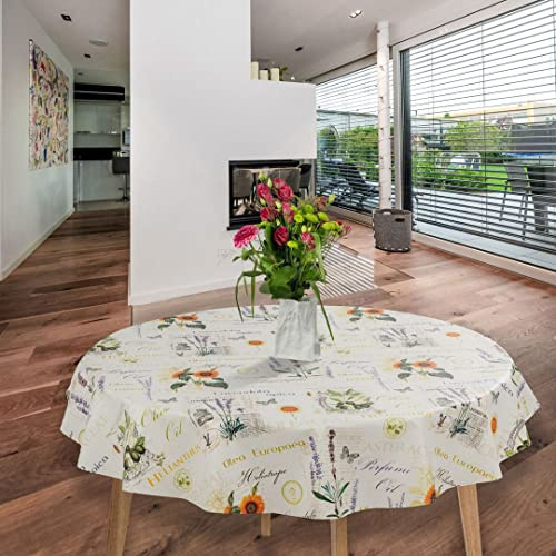 laro runde 140 cm wachstuchtischdecke wachstischdecke abwashbar PVC tischdecke Wachstuch wasserabweisend Garten tischdecke Muster Olive Sonnenblume Lavendel Sommer
