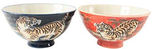 Mino ware MIG006 Reisschale aus japanischer Keramik, Tiermuster, hergestellt in Japan, MIG006, 2 Stück